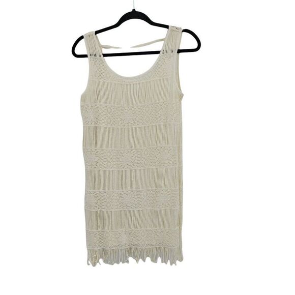 AEO Country Western Boho Lace Overlay Fringe Hem Slip Dress Vanilla Sz XS - Picture 4 of 10